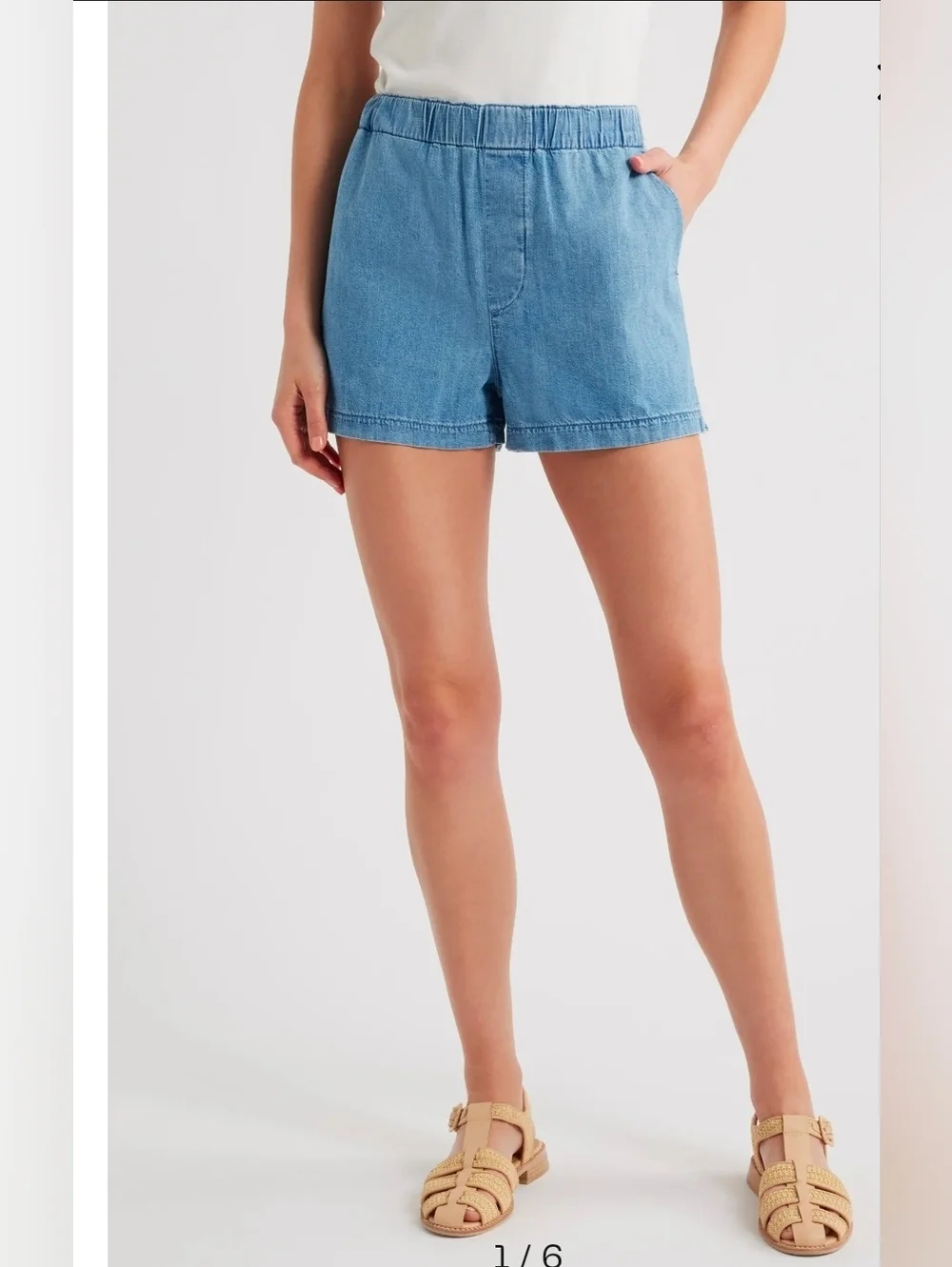 Madewell Shorts Women's M Pull On Elastic Waist Denim Jean 100% Cotton Pockets - Picture 1 of 9